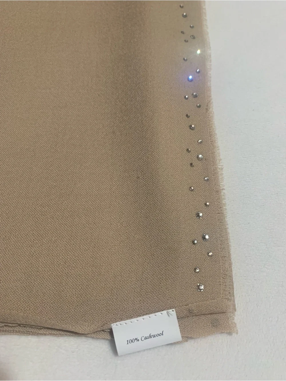 SWAROVSKI 100% Cashwool Vintage tan ladies oversized crystals scarf NIB